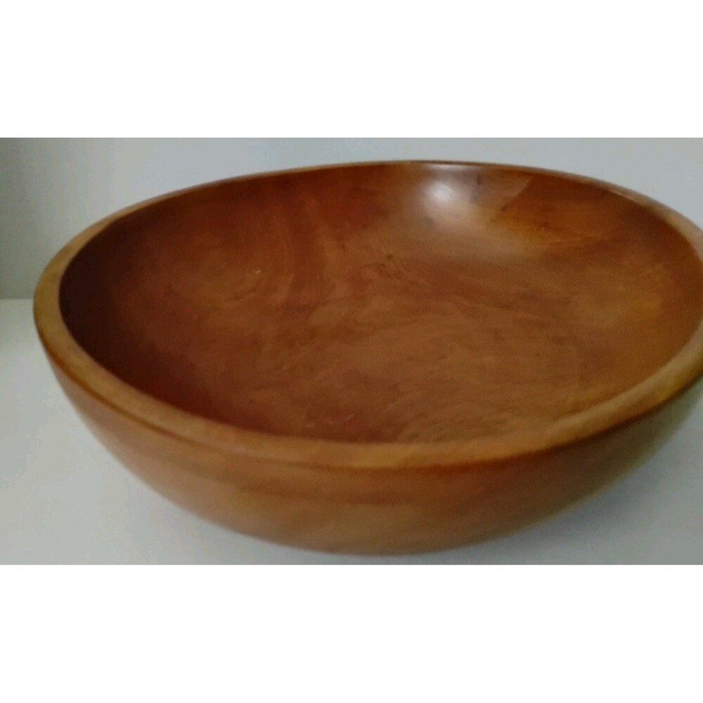Vintage Okura Japan Hand Turned Wooden Salad Serving Bowl Solid Wood 9.75"